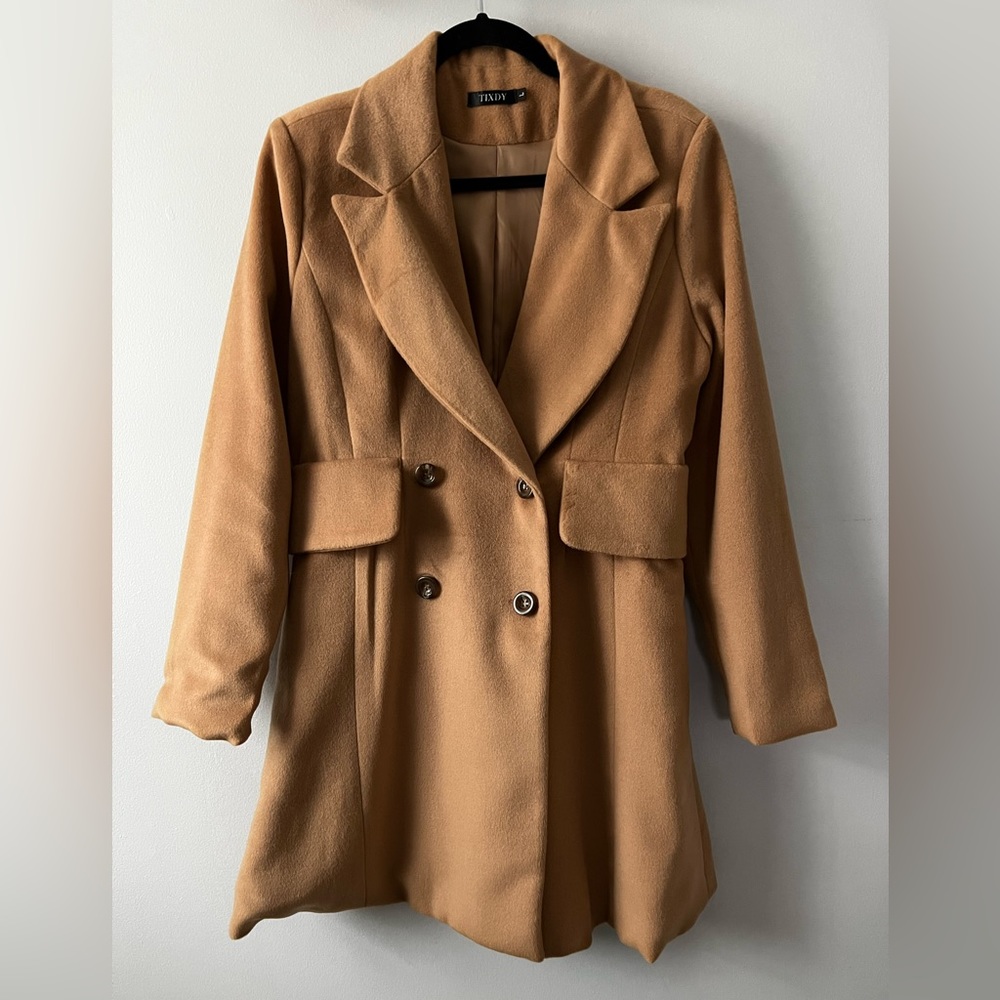 Tixdy Double-Breasted Camel Wool Long Coat Size L